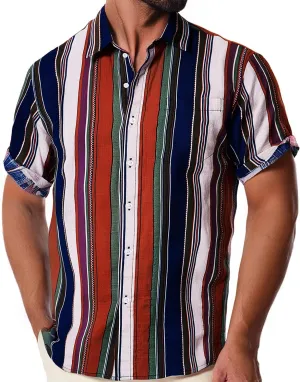 Mens Casual Hawaiian Shirts Front Pocket Summer Floral Shirt Short Sleeve Button Down Tropical Beach Shirts