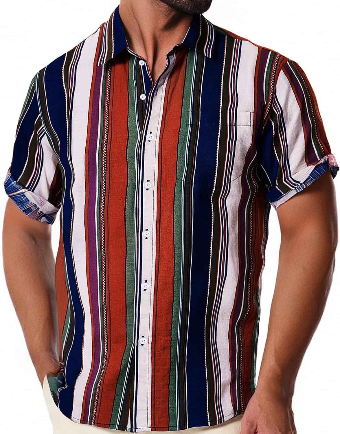 Mens Casual Hawaiian Shirts Front Pocket Summer Floral Shirt Short Sleeve Button Down Tropical Beach Shirts