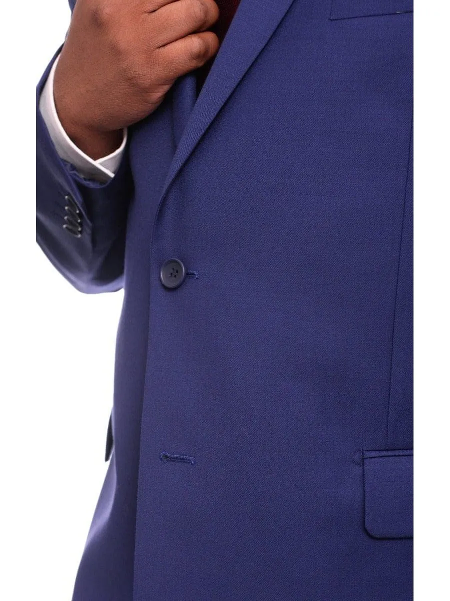 Mens Classic Fit Solid Royal Blue Two Button Wool Blazer Sportcoat