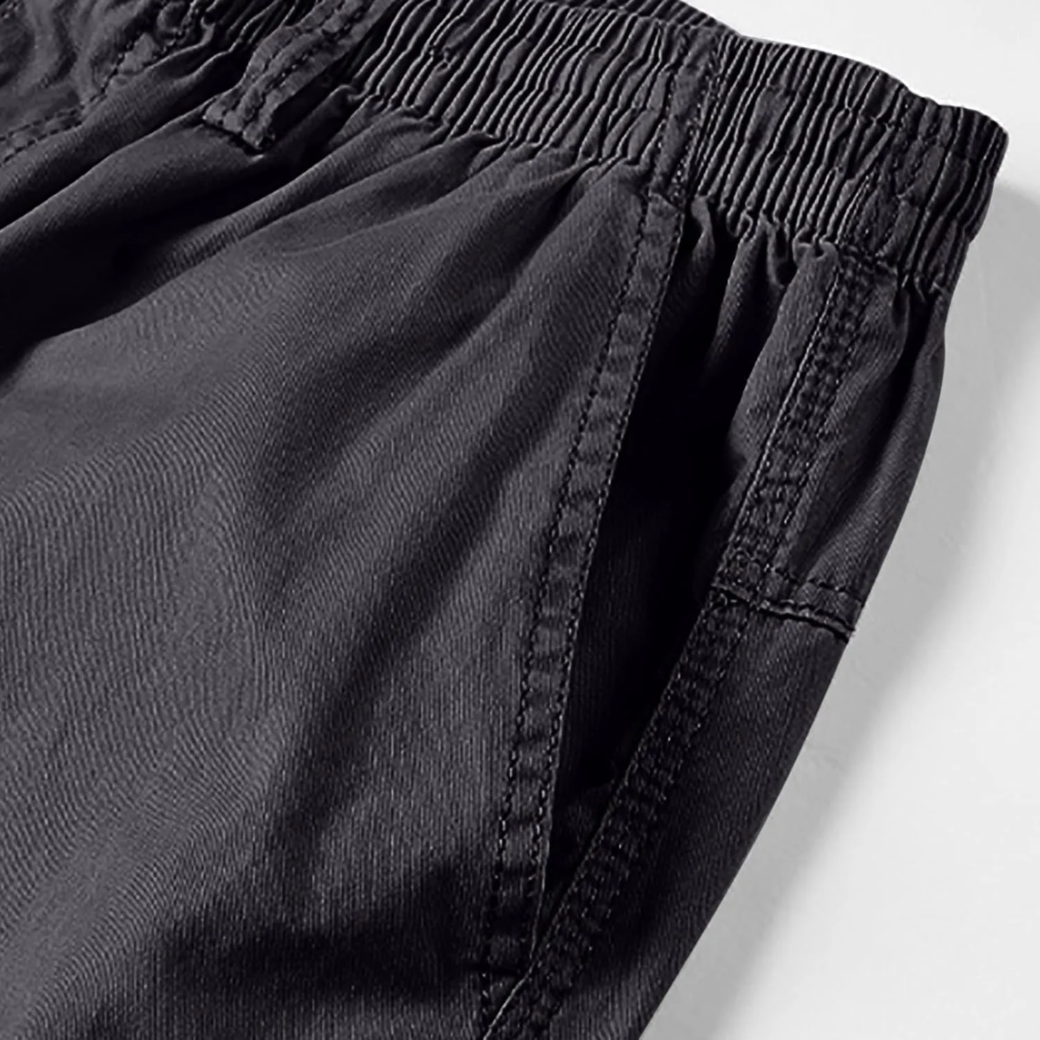 Mens Cotton Casual Shorts Lightweight Summer Soft Fit Baggy Shorts Twill Elastic Waist Solid Short with Pocket