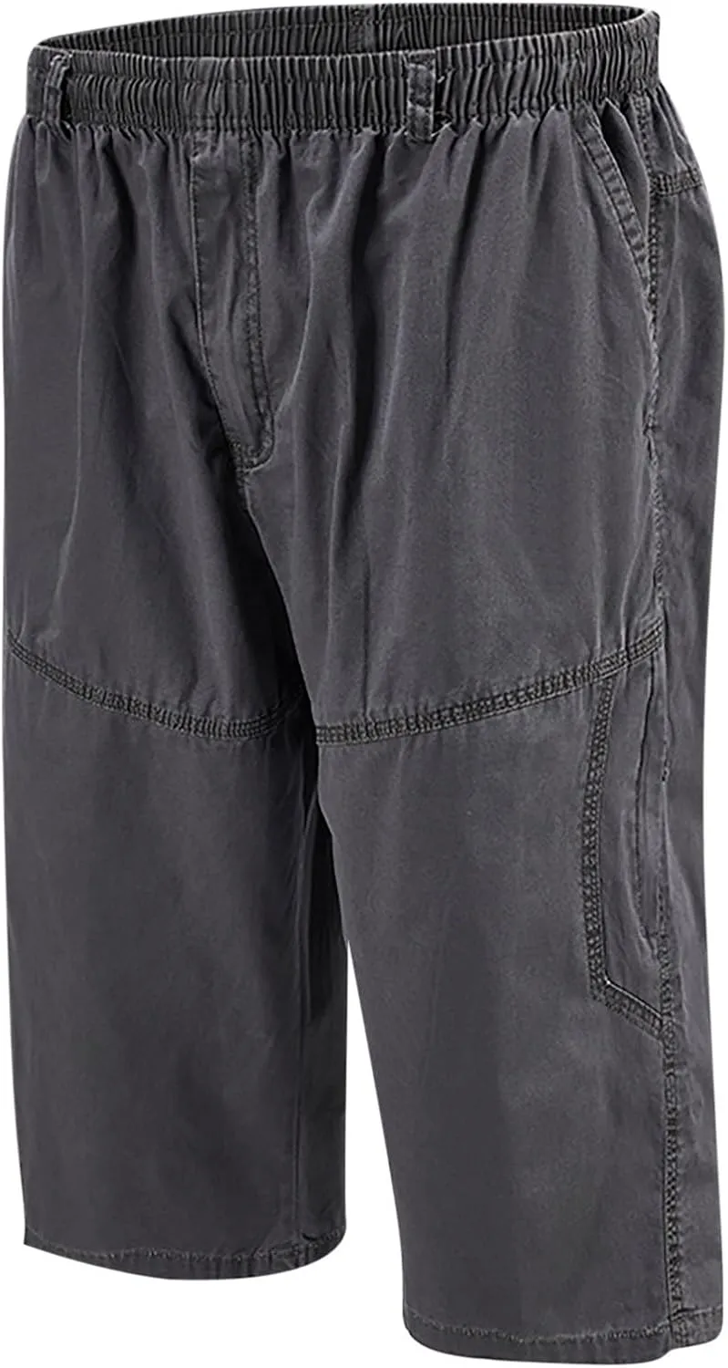 Mens Cotton Casual Shorts Lightweight Summer Soft Fit Baggy Shorts Twill Elastic Waist Solid Short with Pocket