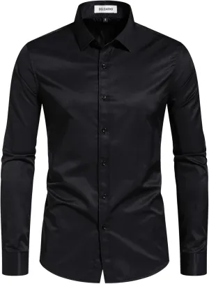 Men's Dress Shirts Stain Shield Stretch Slim Fit Shirts Wrinkle-Free Formal Business Button Down Shirt
