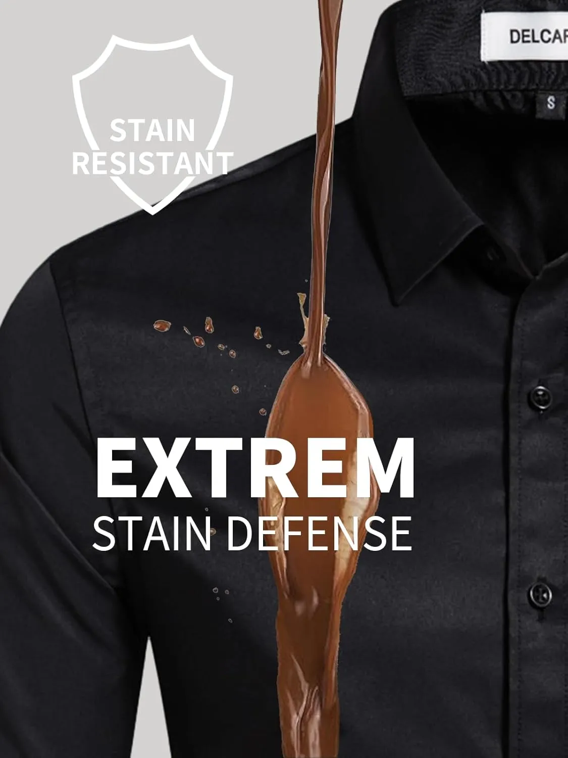 Men's Dress Shirts Stain Shield Stretch Slim Fit Shirts Wrinkle-Free Formal Business Button Down Shirt