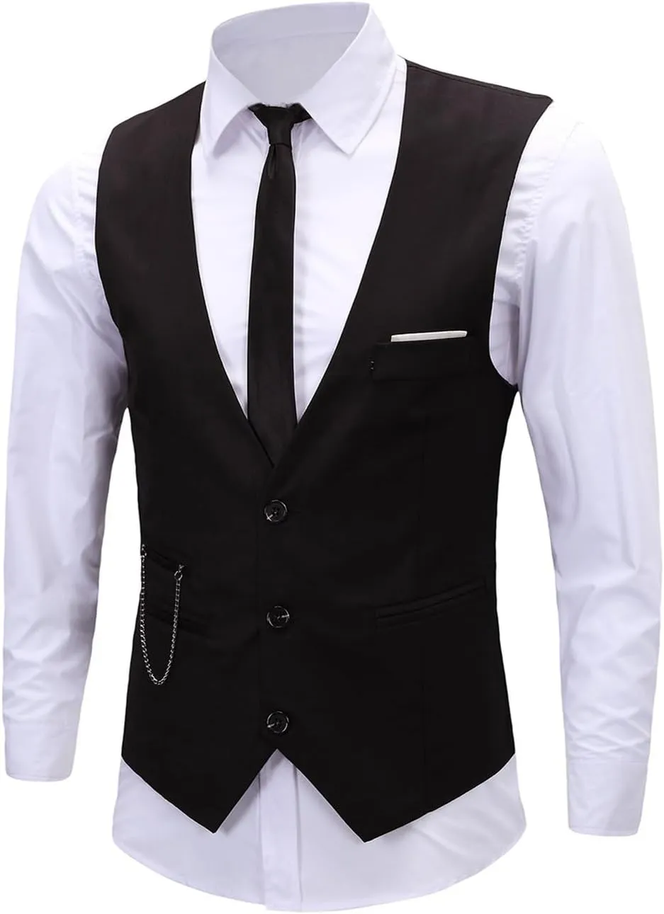 Men's Formal Dress Vest Business Slim Fit Sleeveless Tuxedo Suit Vest Waistcoat