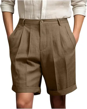 Mens Golf Chino Shorts Summer Beach Relaxted-Fit Pleated Front Button Waist Suit Shorts Solid Work Basic Short Pants
