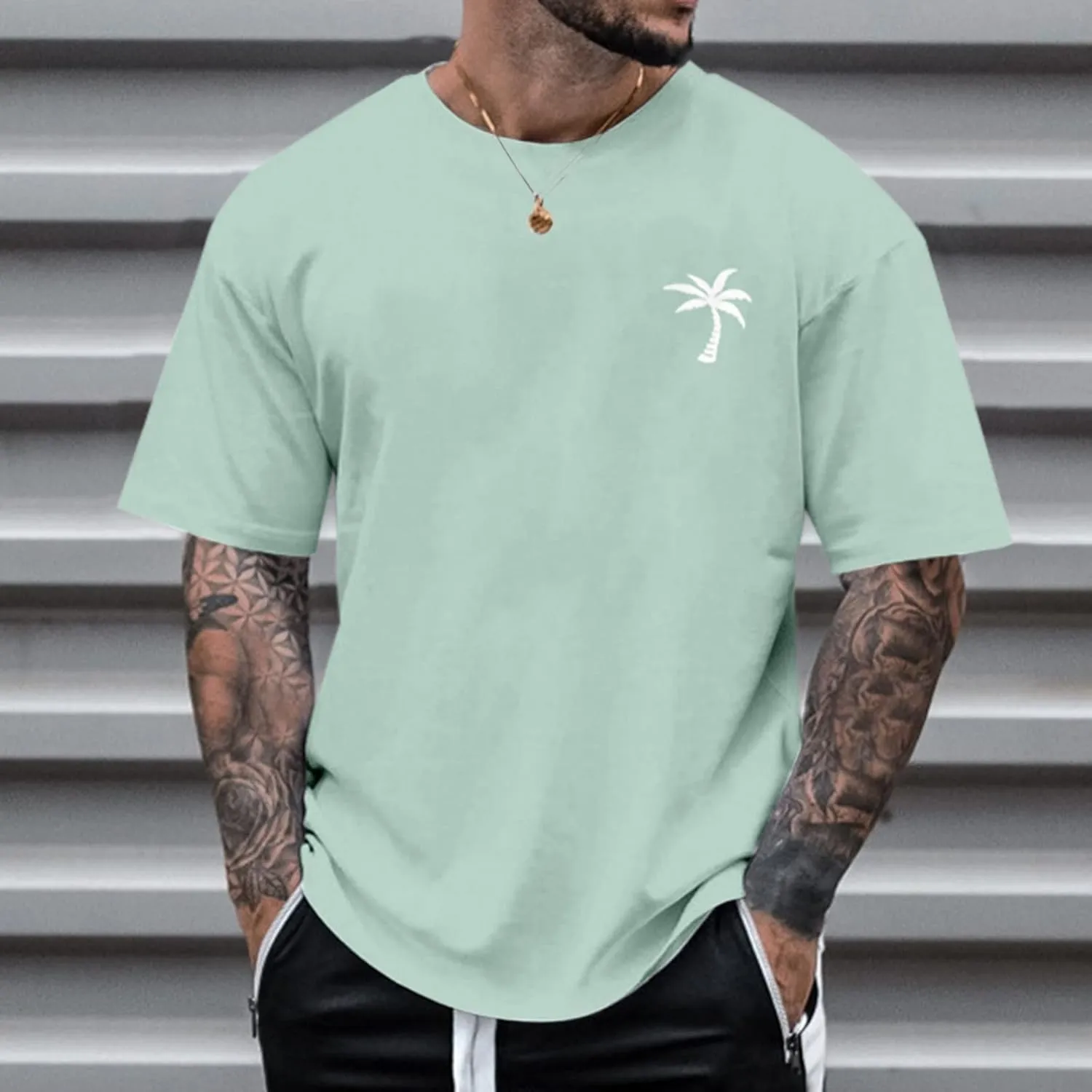 Mens Graphic T-Shirts Short Sleeve Crew Neck Shirt Casual Loose Tops Athletic Hawaiian Beach Summer Tee Shirts