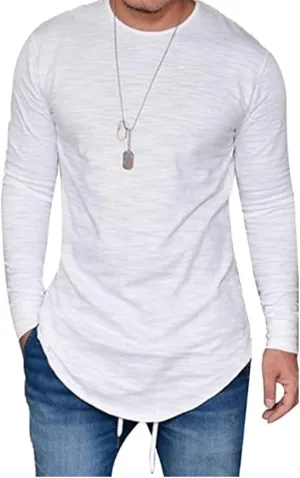 Mens Hipster Hip Hop Longline Crewneck T-Shirt