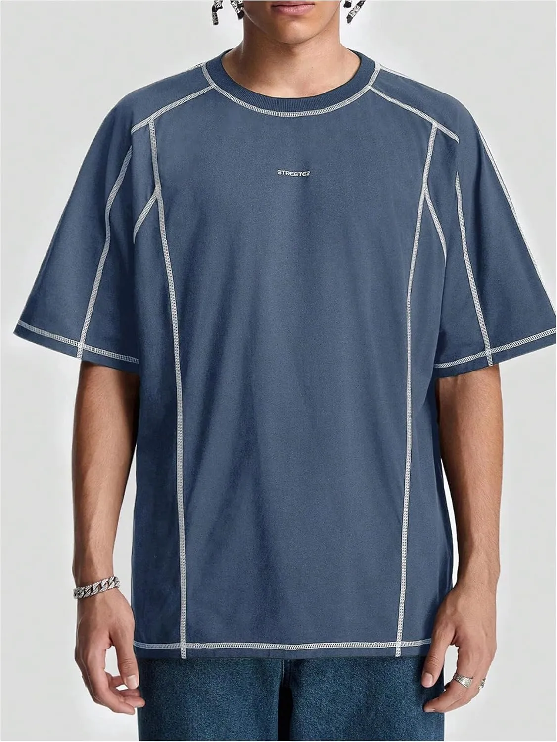 Men's Letter Print Oversized T-Shirts Y2k Short Sleeve Crew Neck Streetwear Tee Tops