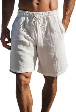 Men's Linen Casual Classic Short Elastic Waist Summer Beach Lightweight Loose-Fit Shorts with Pockets 2025