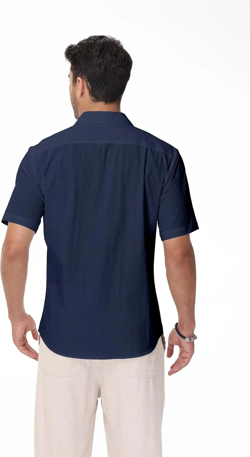 Mens Linen Shirts Short Sleeve Button Down Regular Fit Shirts Casual Vacation Beach Summer Hawaiian Tops
