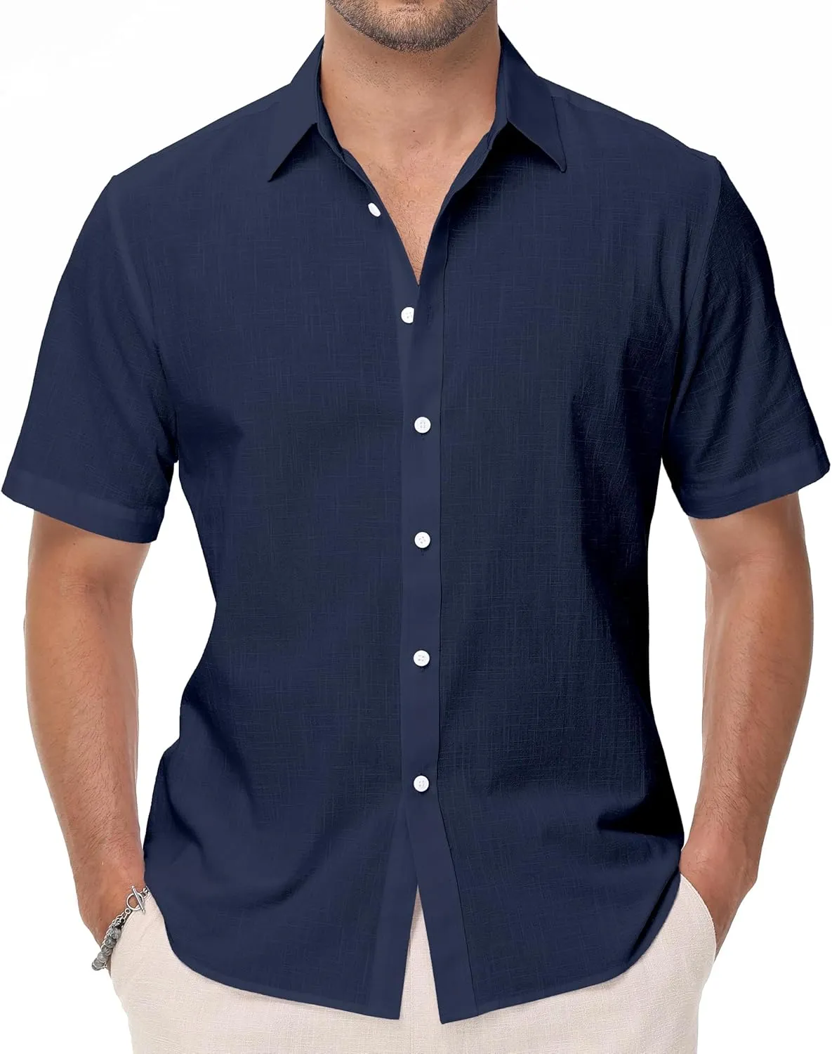 Mens Linen Shirts Short Sleeve Button Down Regular Fit Shirts Casual Vacation Beach Summer Hawaiian Tops
