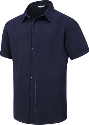 Men's Linen Shirts Short Sleeve Casual Shirts Button Down Shirt for Men Beach Summer Wedding Shirt