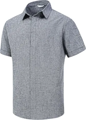 Men's Linen Shirts Short Sleeve Casual Shirts Button Down Shirt for Men Beach Summer Wedding Shirt