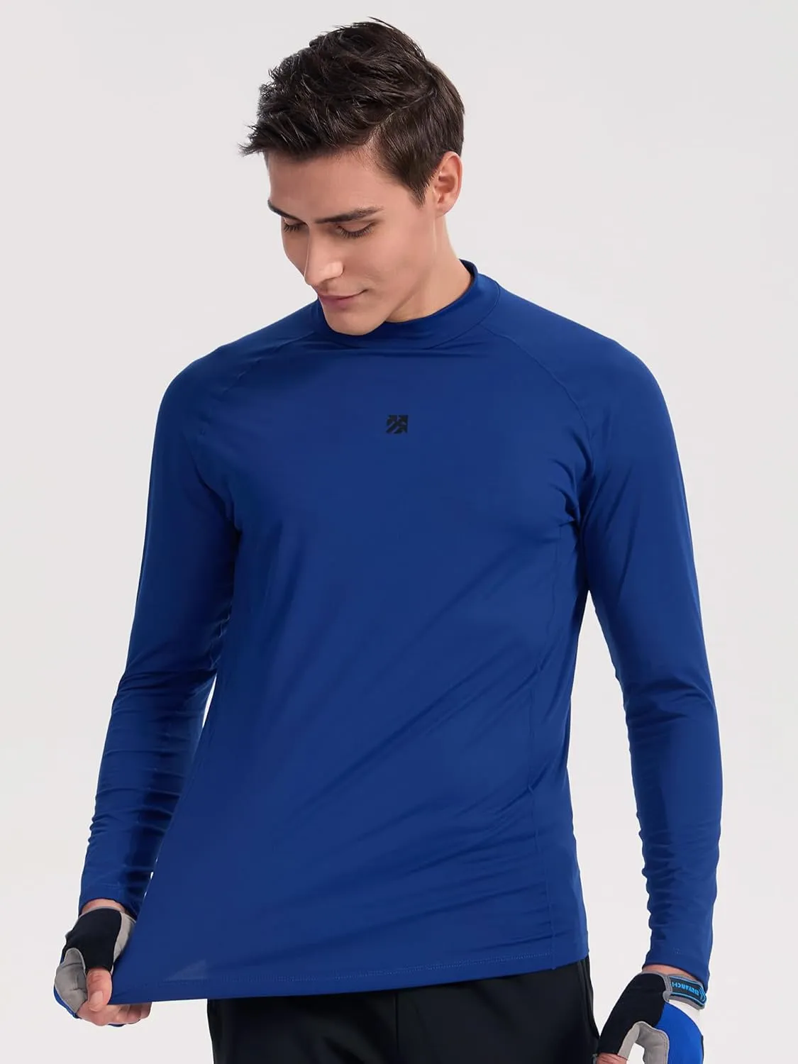Mens Long Sleeve Workout Shirts Moisture Wicking Mock Neck Double Sides Brushed Soft Athletic T-Shirts