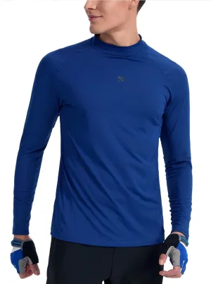 Mens Long Sleeve Workout Shirts Moisture Wicking Mock Neck Double Sides Brushed Soft Athletic T-Shirts