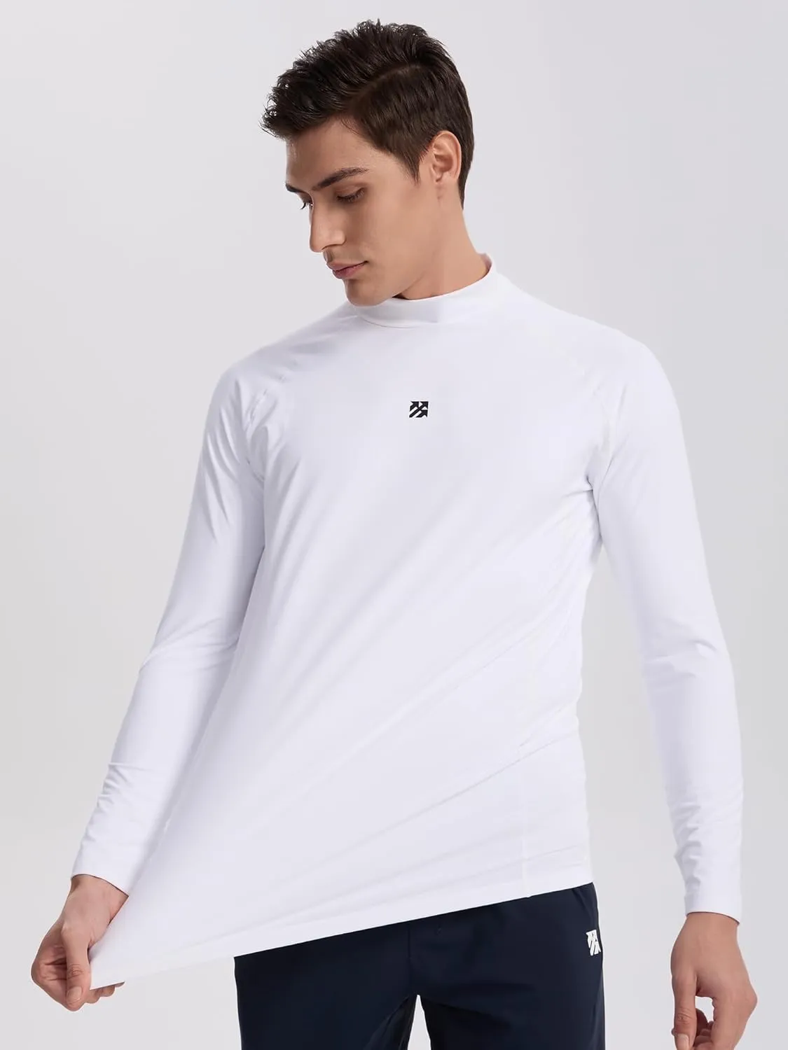 Mens Long Sleeve Workout Shirts Moisture Wicking Mock Neck Double Sides Brushed Soft Athletic T-Shirts
