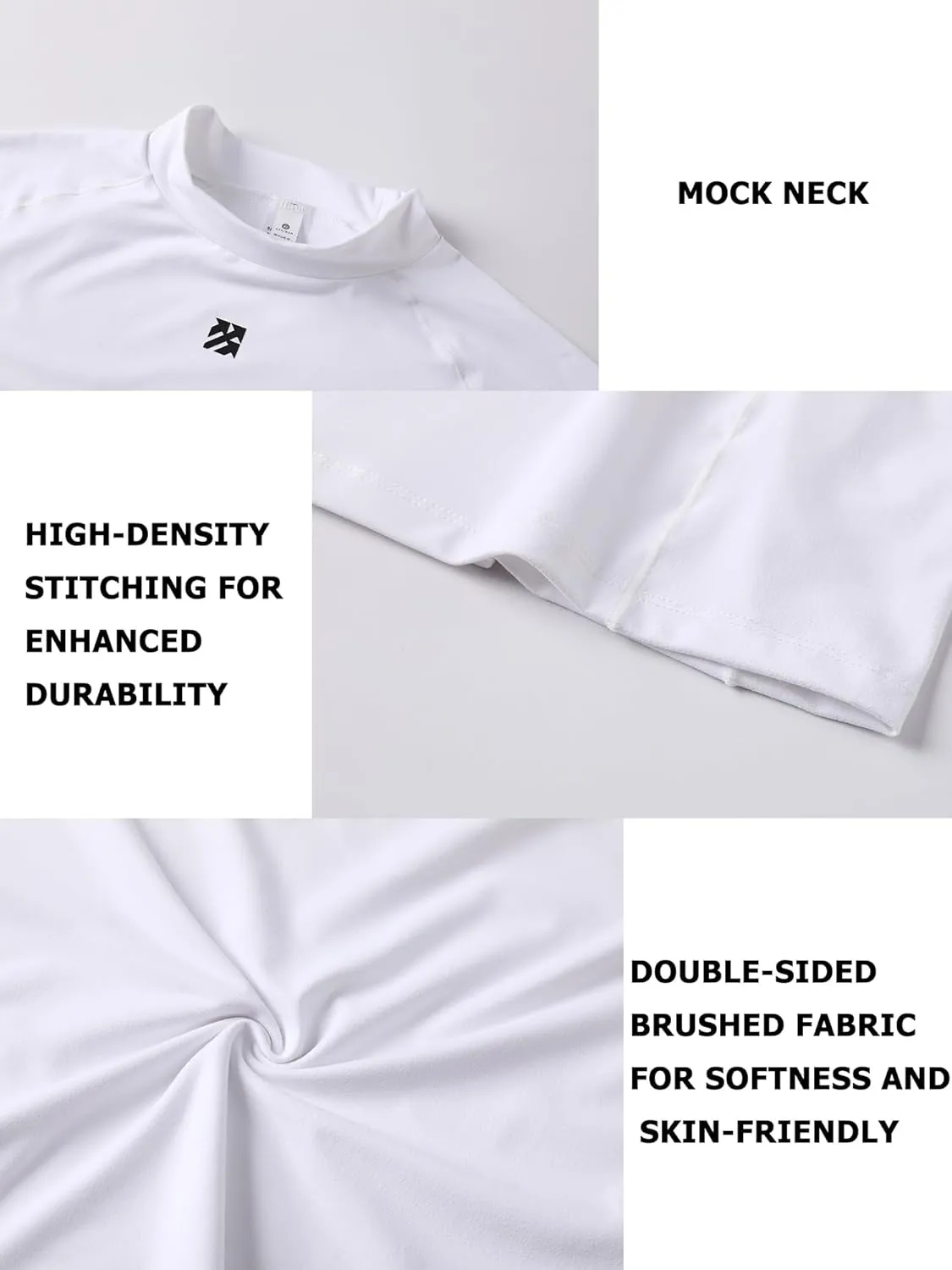 Mens Long Sleeve Workout Shirts Moisture Wicking Mock Neck Double Sides Brushed Soft Athletic T-Shirts