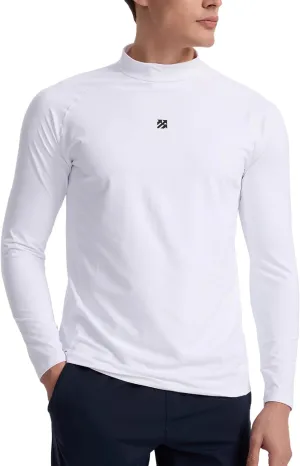 Mens Long Sleeve Workout Shirts Moisture Wicking Mock Neck Double Sides Brushed Soft Athletic T-Shirts