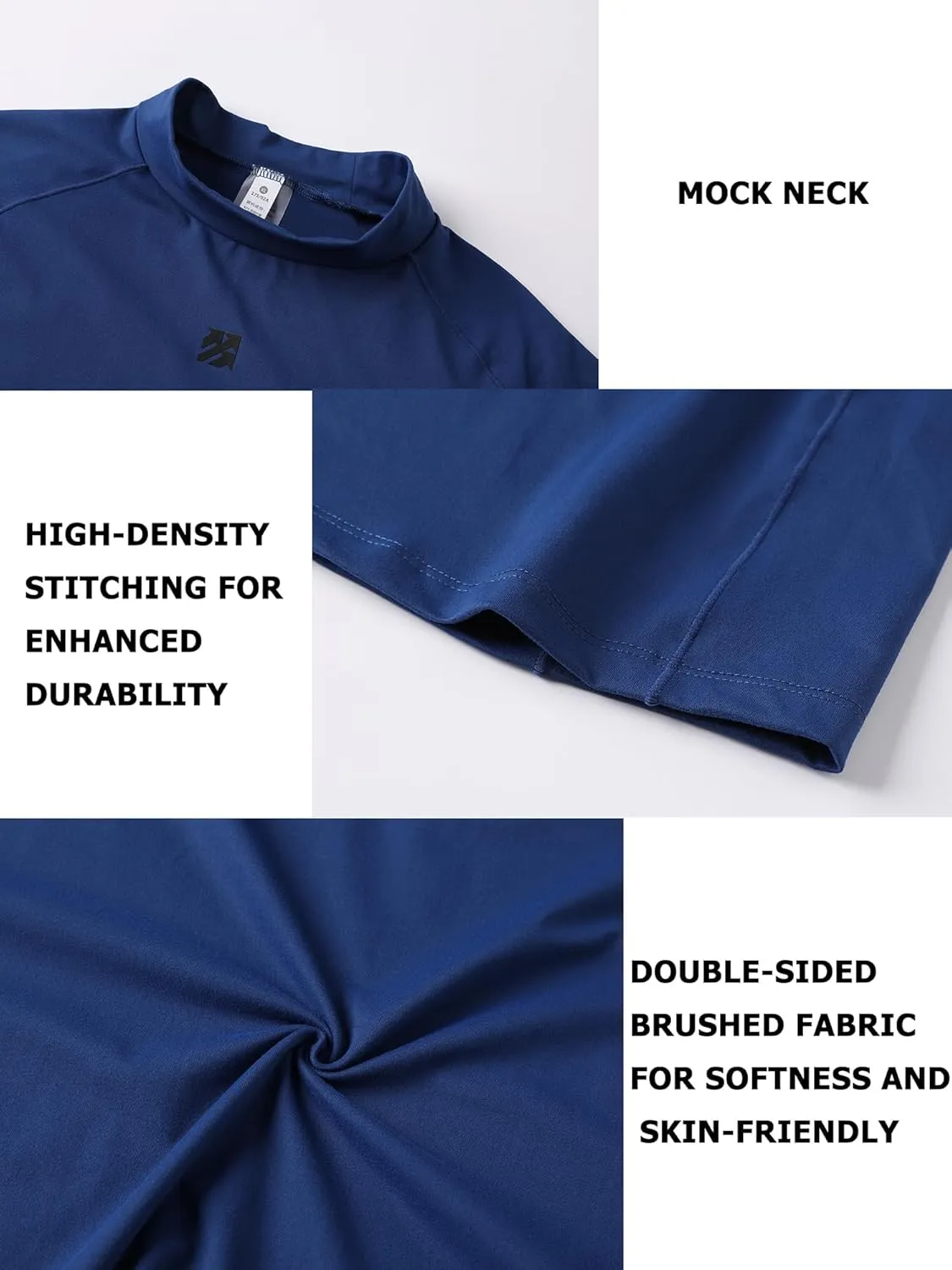 Mens Long Sleeve Workout Shirts Moisture Wicking Mock Neck Double Sides Brushed Soft Athletic T-Shirts