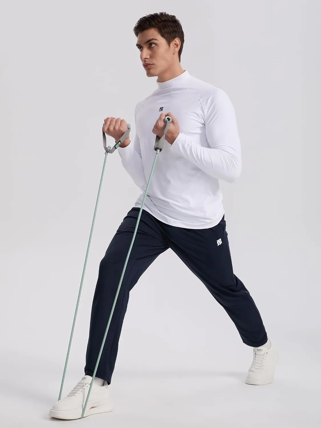 Mens Long Sleeve Workout Shirts Moisture Wicking Mock Neck Double Sides Brushed Soft Athletic T-Shirts