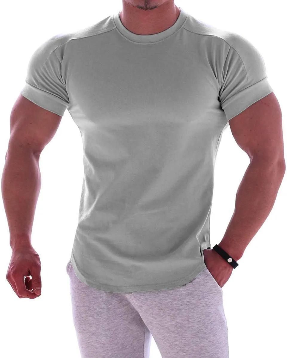 Mens Muscle Cotton Lightweight Workout Short Sleeve T-Shirts Gym Sweat Tee T24