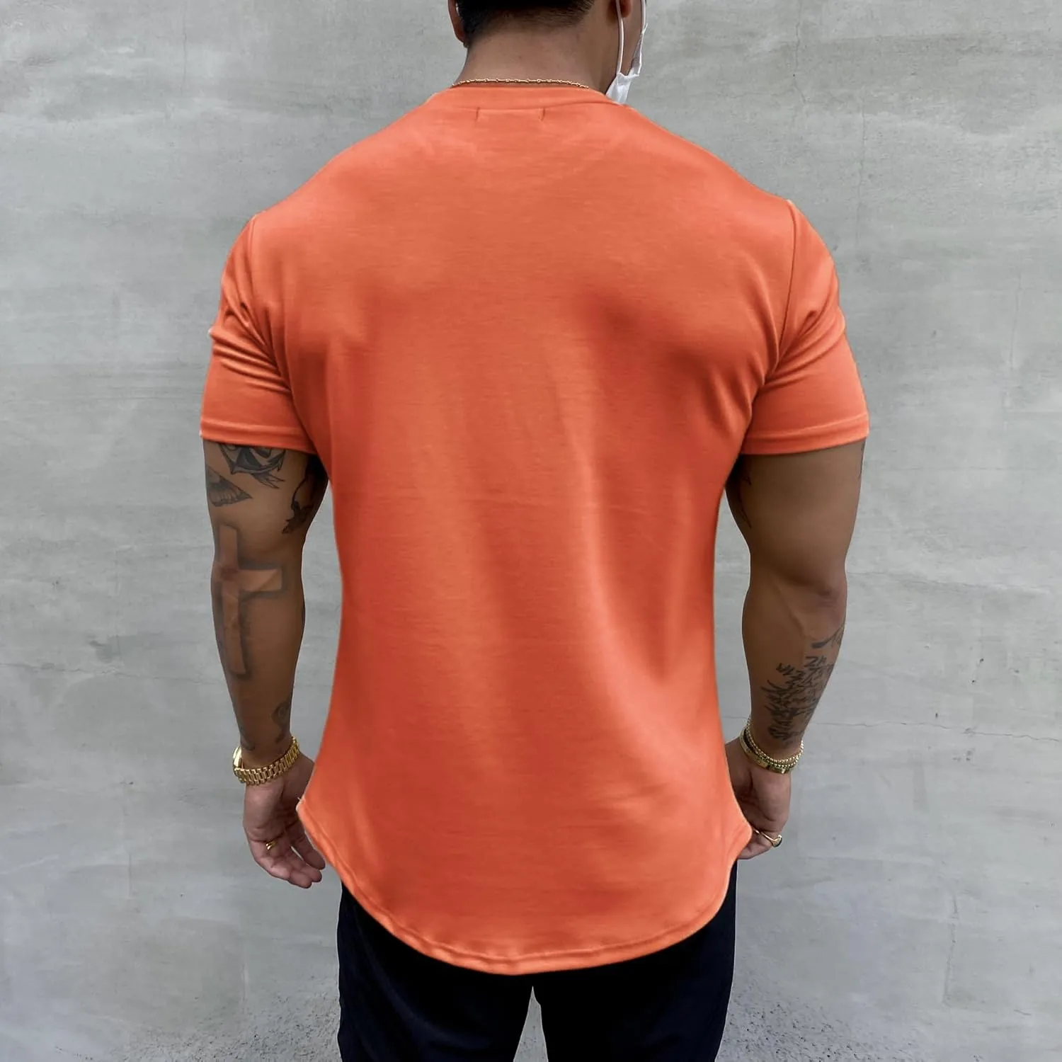 Men's Muscle Fit Longline Bodybuilding Workout Casual Fashion Short Sleeve T-Shirt
