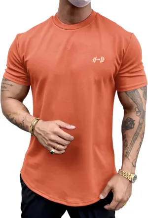 Men's Muscle Fit Longline Bodybuilding Workout Casual Fashion Short Sleeve T-Shirt