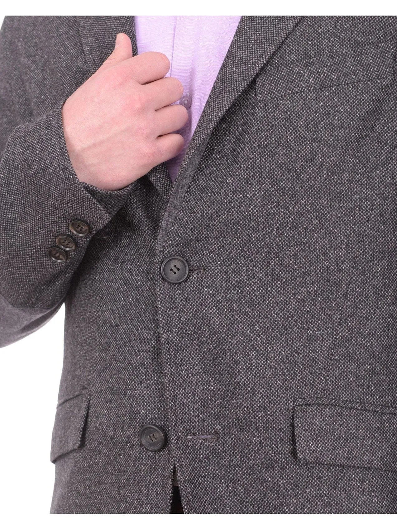 Mens Napoli Charcoal Textured Flannel Wool Sportcoat With Elbow Patches
