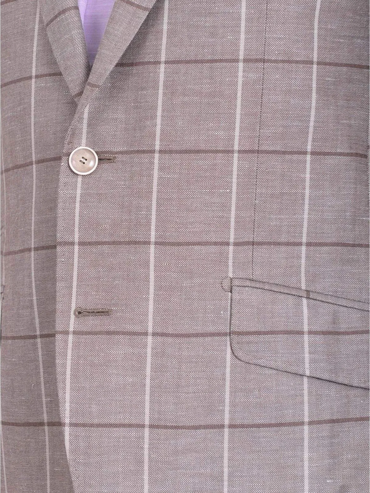 Mens Napoli Taupe Windowpane Half Lined Wool Linen Blend Blazer Sportcoat