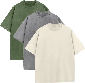 Men's Oversized Cotton T-Shirts Loose Fit Vintage Washed Tee Unisex Short Sleeve Casual Shirts Tops