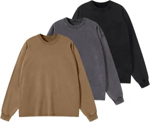 Men's Oversized T Shirts Long Sleeve Shirts for Men Vintage Acid Wash Comfort Colors Crewneck Sweatshirt