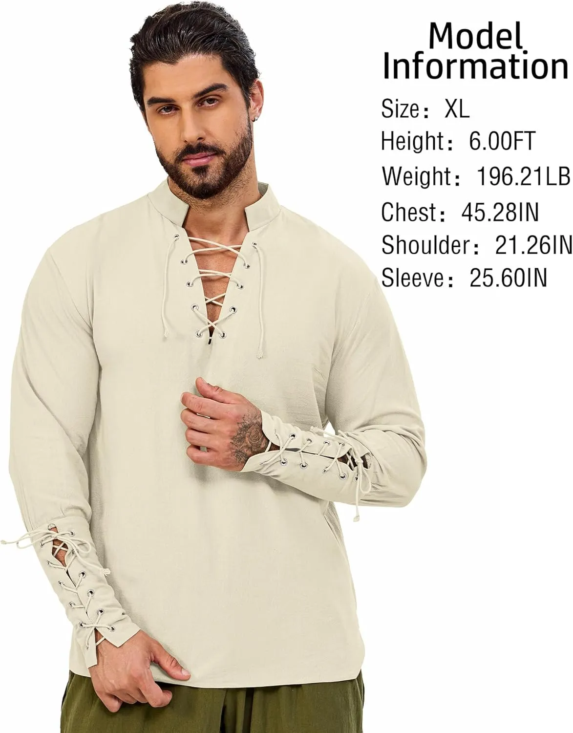 Mens Shirts Pirate Costume, Long Sleeve Tops Viking Cosplay Renaissance Medieval T-Shirts Gothic Cotton Outfits