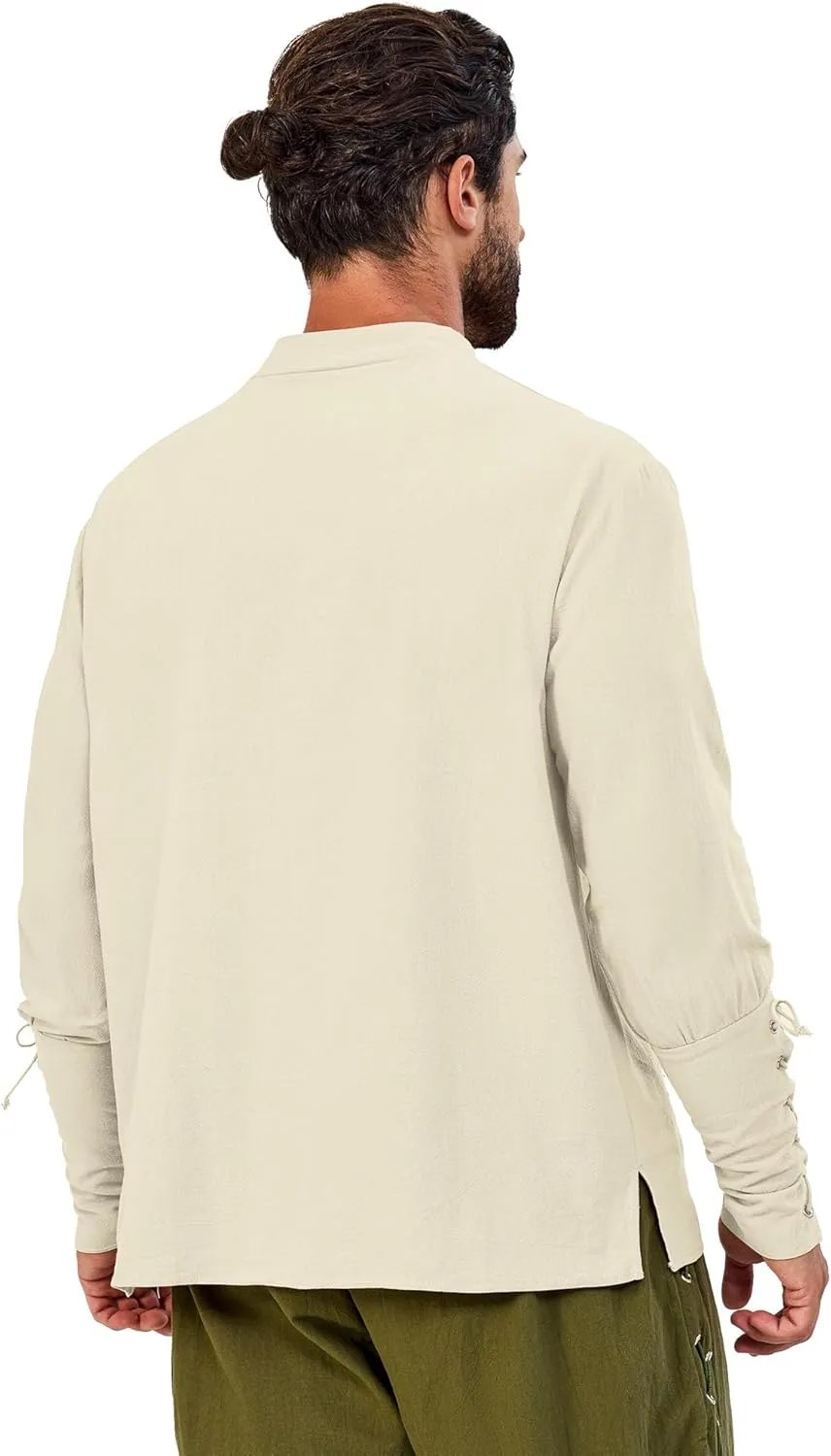 Mens Shirts Pirate Costume, Long Sleeve Tops Viking Cosplay Renaissance Medieval T-Shirts Gothic Cotton Outfits