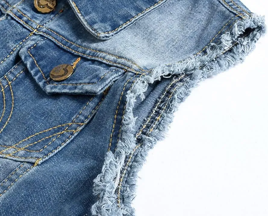 Men's Sleeveless Ripped Denim Vest Casual Slim Fit Button Down Jeans Vests Jacket