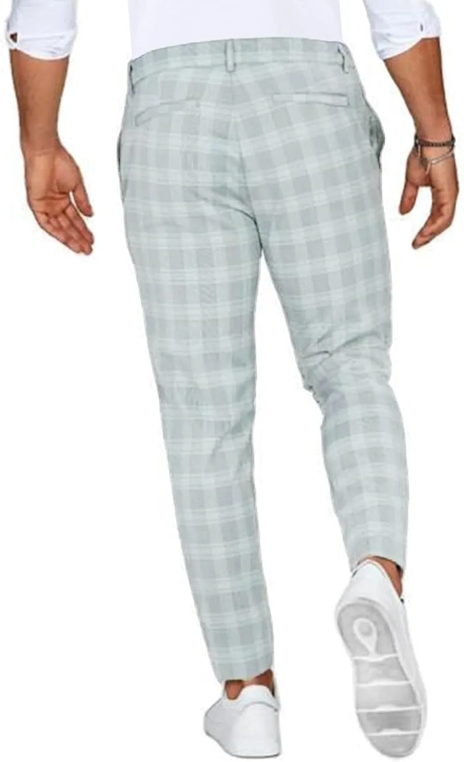 Men's Slim Fit Plaid Dress Trousers Fashion Flat Front Checkered Chino Pants Big and Tall Stretch Skinny Work Trouser