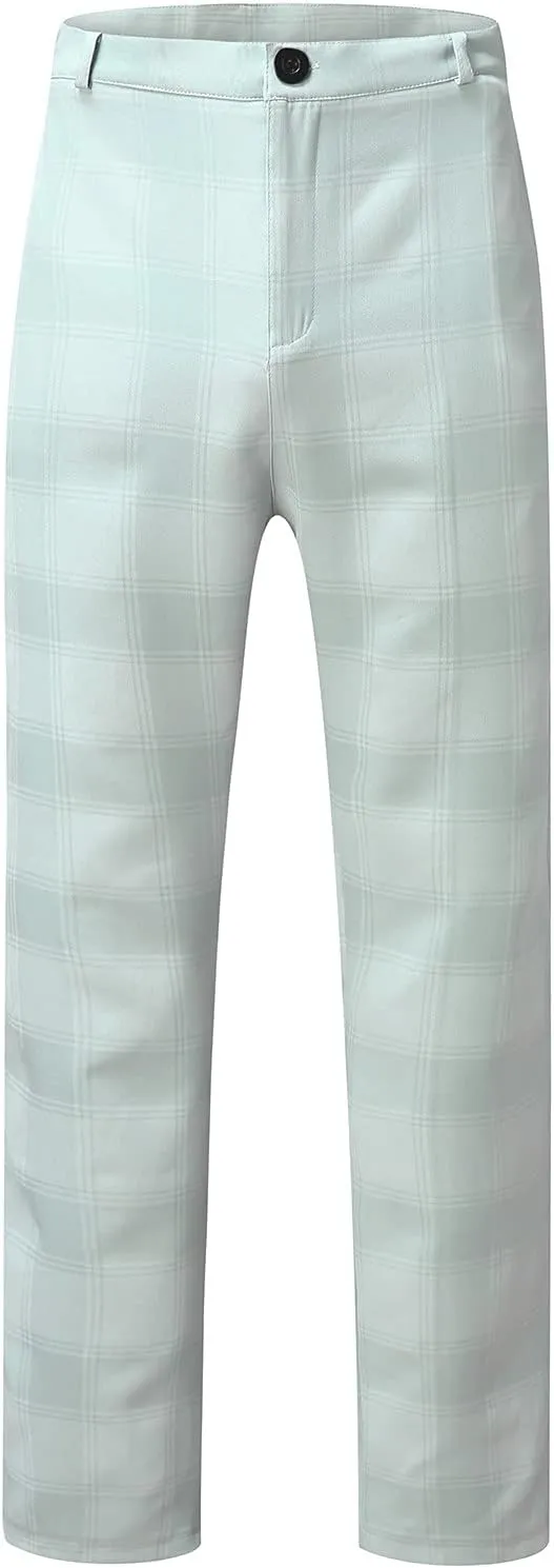 Men's Slim Fit Plaid Dress Trousers Fashion Flat Front Checkered Chino Pants Big and Tall Stretch Skinny Work Trouser
