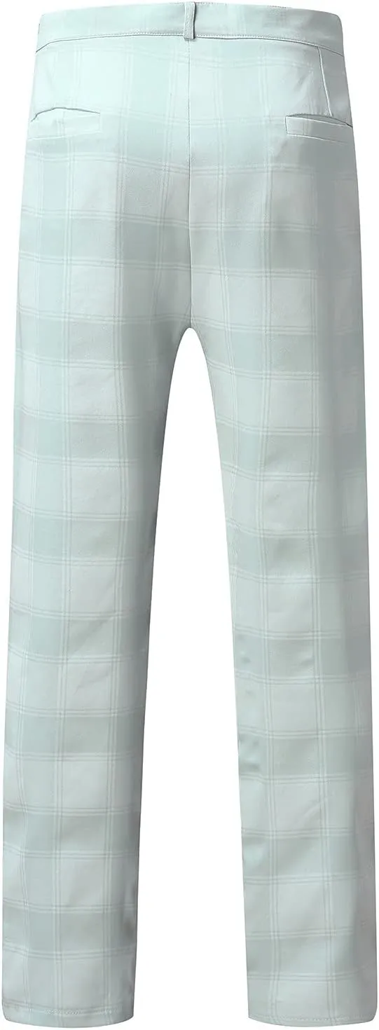 Men's Slim Fit Plaid Dress Trousers Fashion Flat Front Checkered Chino Pants Big and Tall Stretch Skinny Work Trouser