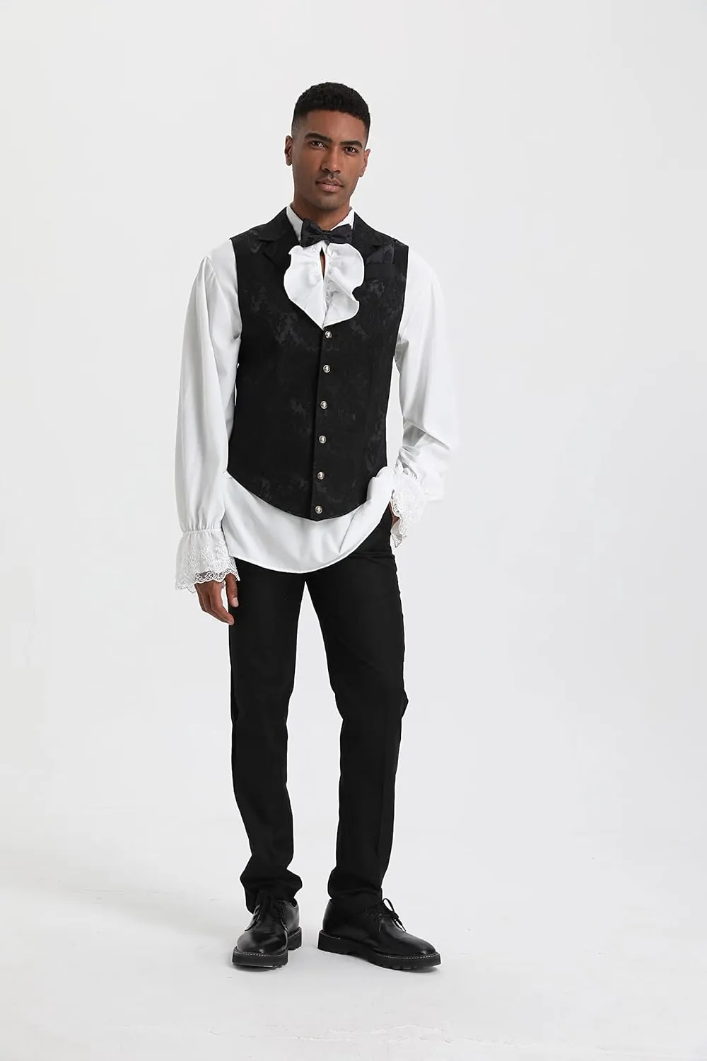 Mens Suit Vest Paisley Floral Victorian Vests Steampunk Gothic Waistcoat & bow tie Pocket Square