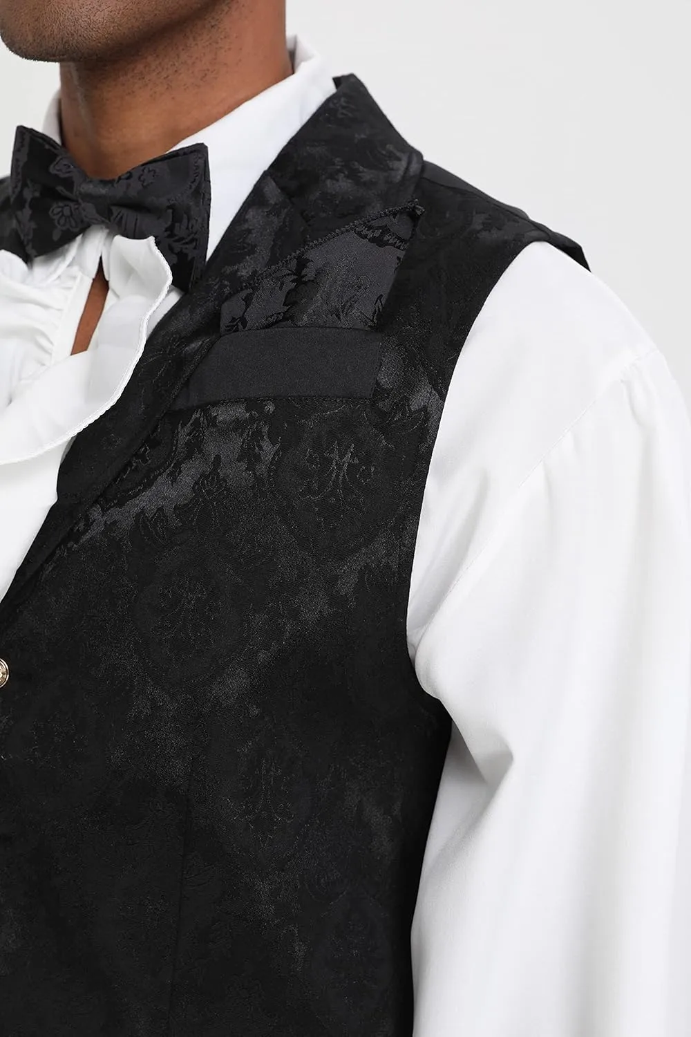 Mens Suit Vest Paisley Floral Victorian Vests Steampunk Gothic Waistcoat & bow tie Pocket Square