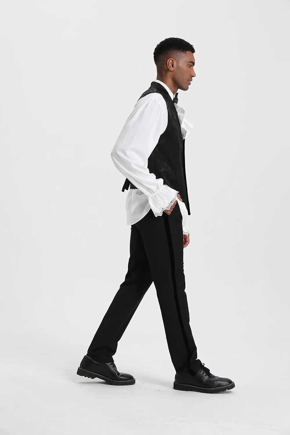 Mens Suit Vest Paisley Floral Victorian Vests Steampunk Gothic Waistcoat & bow tie Pocket Square