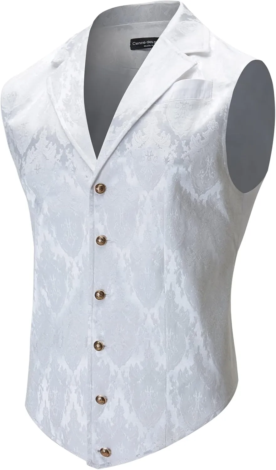 Mens Suit Vest Paisley Floral Victorian Vests Steampunk Gothic Waistcoat & bow tie Pocket Square