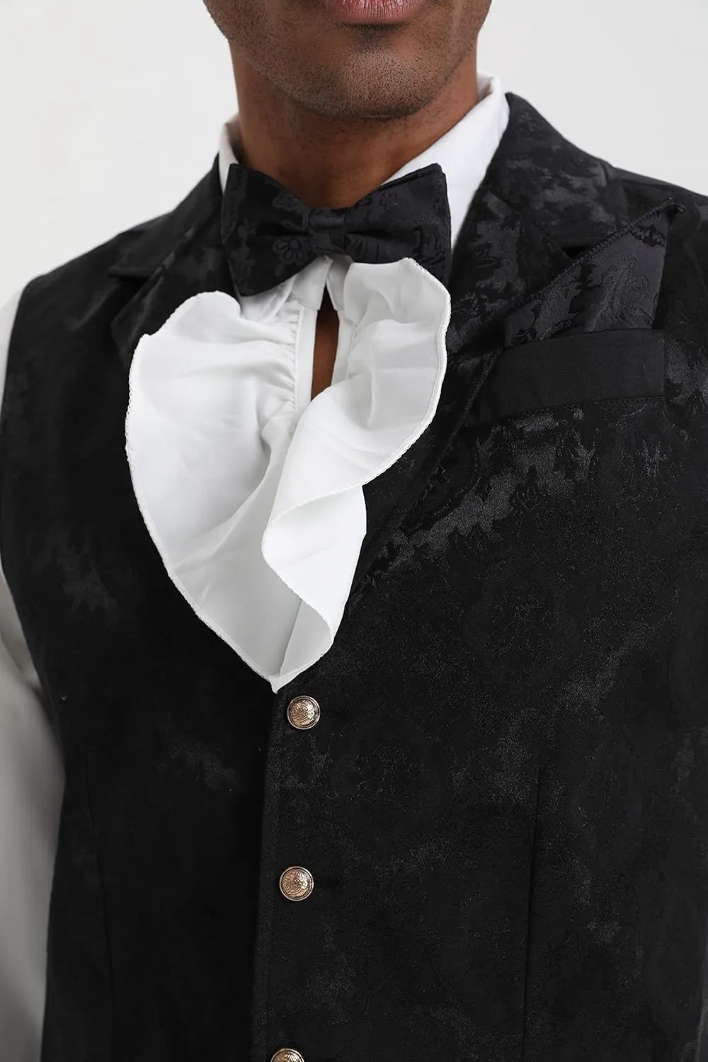 Mens Suit Vest Paisley Floral Victorian Vests Steampunk Gothic Waistcoat & bow tie Pocket Square