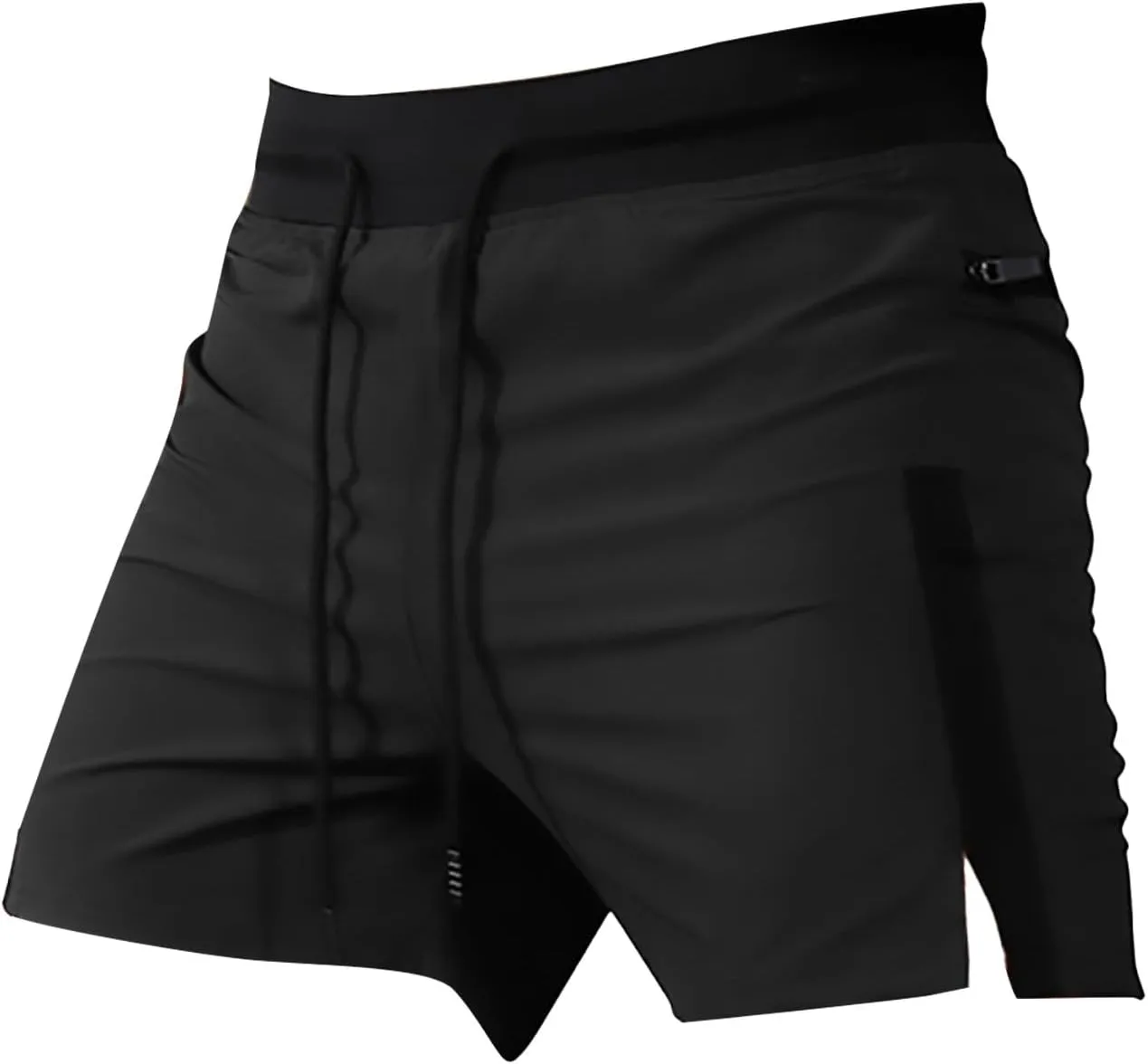 Mens Summer Workout Shorts with Zip Pocket Skinny Stretch Casual Running Shorts Elastic Waist Drawstring Slim Fit Beach Pants
