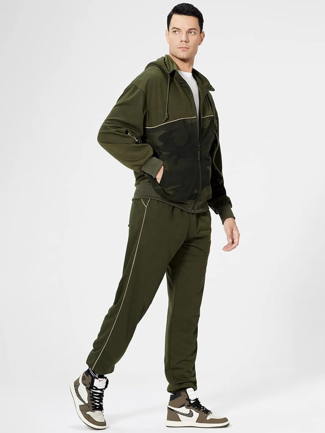 Mens Tracksuits Athletic Sports Hooded Jogger Pants Casual Full Zip Jogging Sweatsuit Running