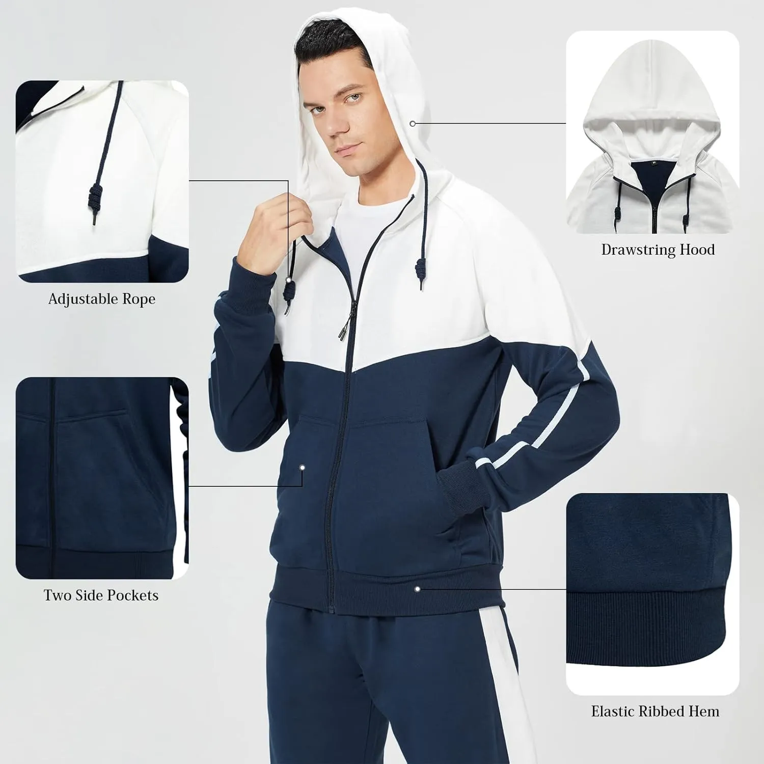 Mens Tracksuits Athletic Sports Hooded Jogger Pants Casual Full Zip Jogging Sweatsuit Running