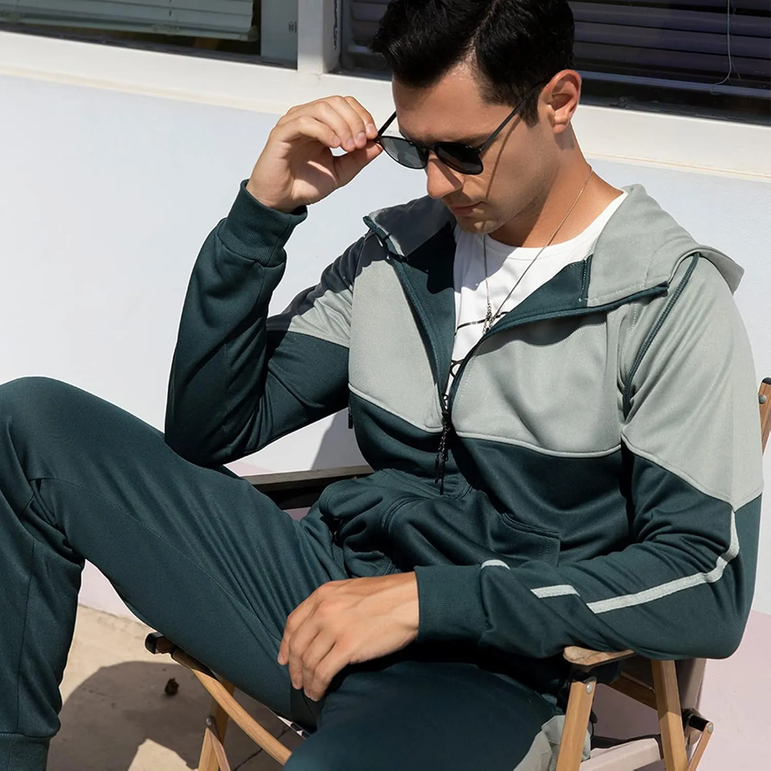 Mens Tracksuits Athletic Sports Hooded Jogger Pants Casual Full Zip Jogging Sweatsuit Running