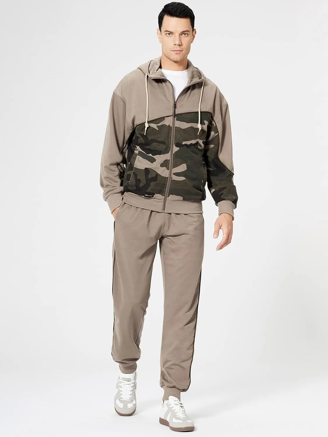 Mens Tracksuits Athletic Sports Hooded Jogger Pants Casual Full Zip Jogging Sweatsuit Running