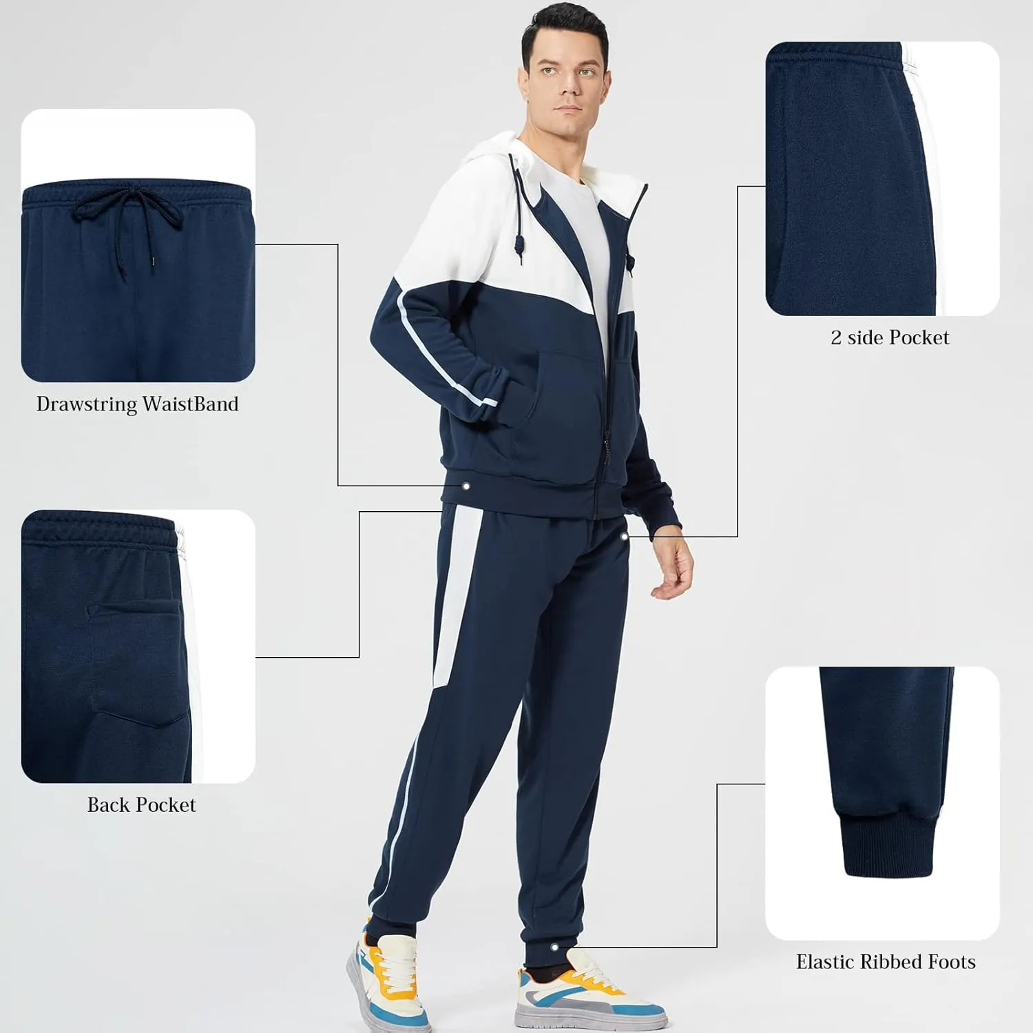 Mens Tracksuits Athletic Sports Hooded Jogger Pants Casual Full Zip Jogging Sweatsuit Running