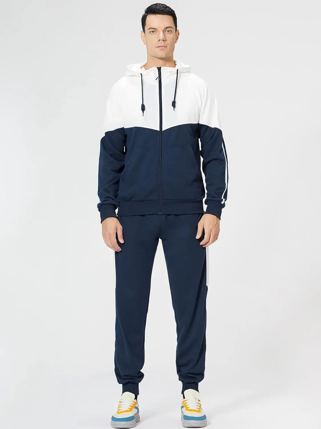 Mens Tracksuits Athletic Sports Hooded Jogger Pants Casual Full Zip Jogging Sweatsuit Running