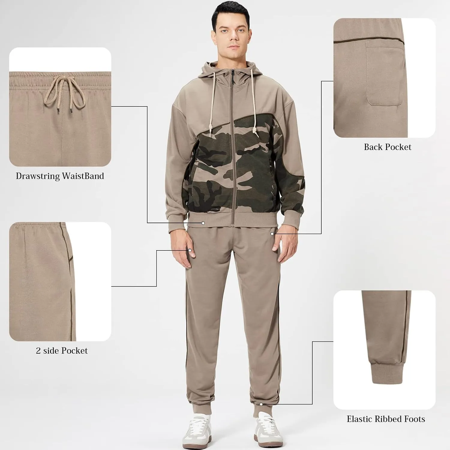 Mens Tracksuits Athletic Sports Hooded Jogger Pants Casual Full Zip Jogging Sweatsuit Running